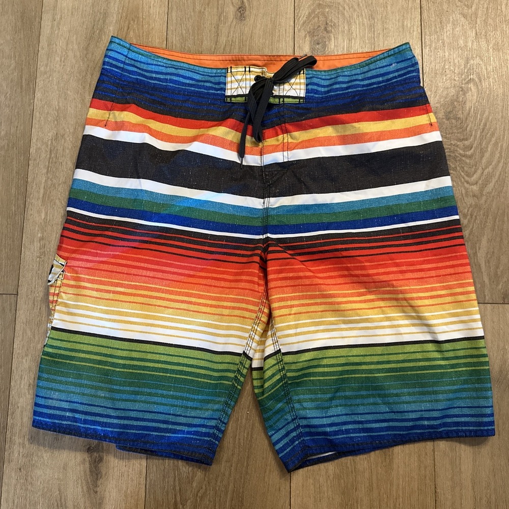 Hang Ten Board Shorts‎ Men's Size 36 Multicolored Stripe Side Pocket - Picture 3 of 10